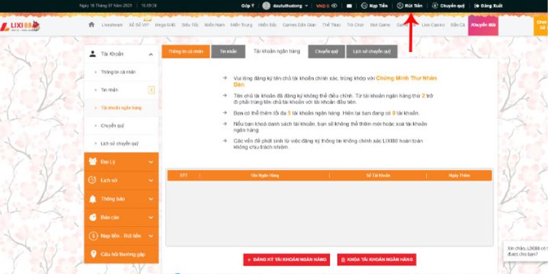 Các bước rút tiền vô cùng dễ hiểu về tài khoản ngân hàng tại Lixi888