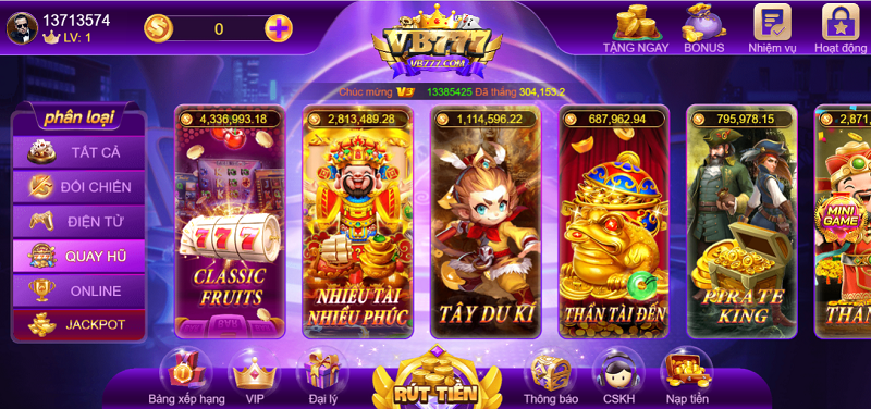 Slot game vb777 hấp dẫn các bet thủ