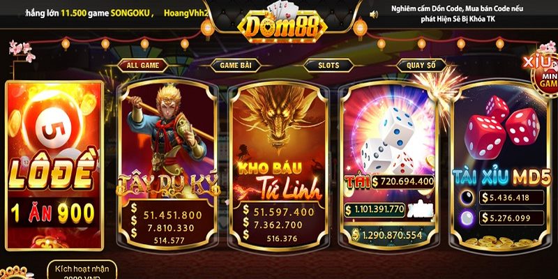 Giao diện website Dom88 của cổng game được thiết kế một cách đẹp mắt